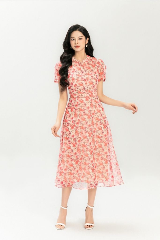 ĐẦM VOAN HOA ĐỎ D43012