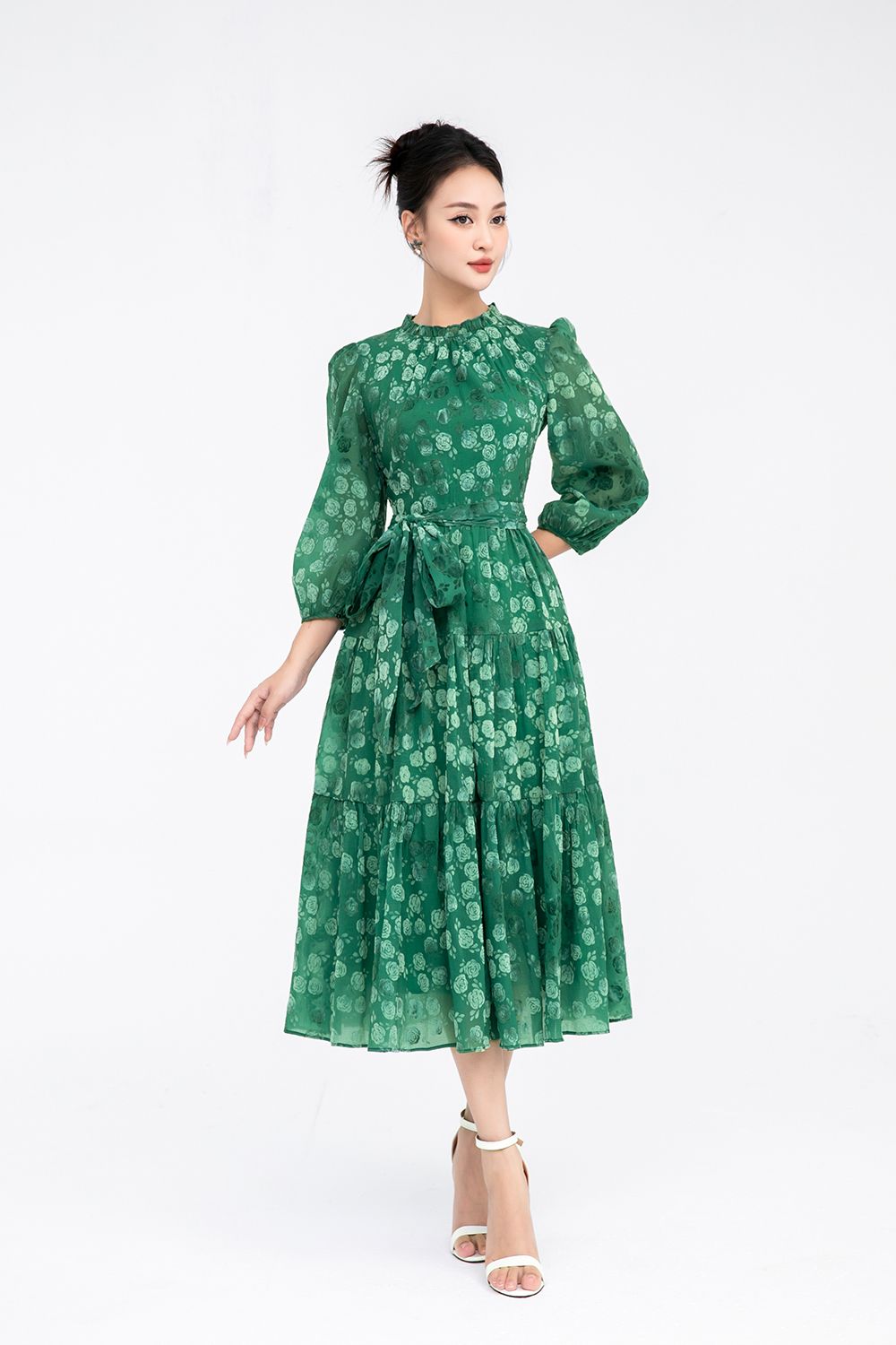 ĐẦM HOA CỔ NHÚN D14442