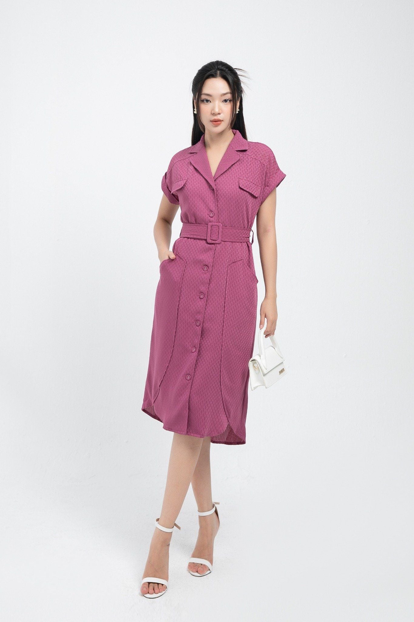 ĐẦM CỔ VEST KÈM ĐAI D00182