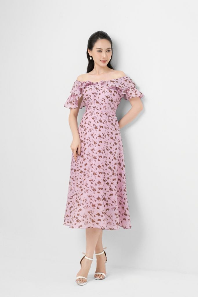 ĐẦM HOA TRỄ VAI D01142