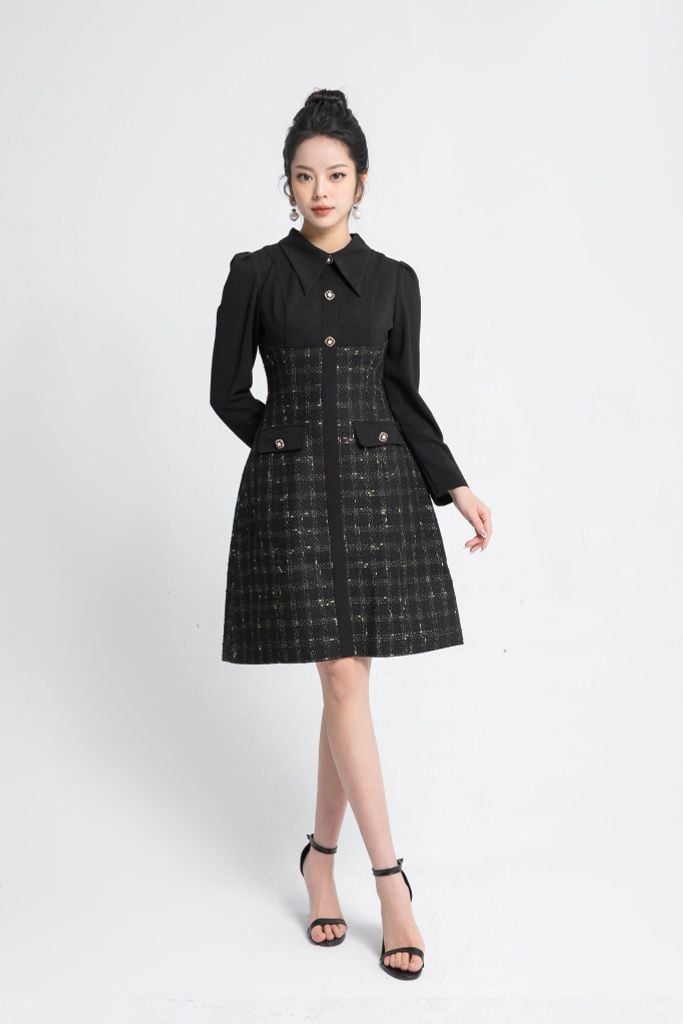 ĐẦM DẠ TWEED CỔ BẺ D13372