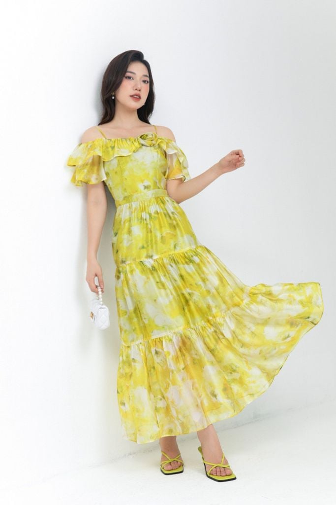 ĐẦM MAXI HOA VÀNG D03692