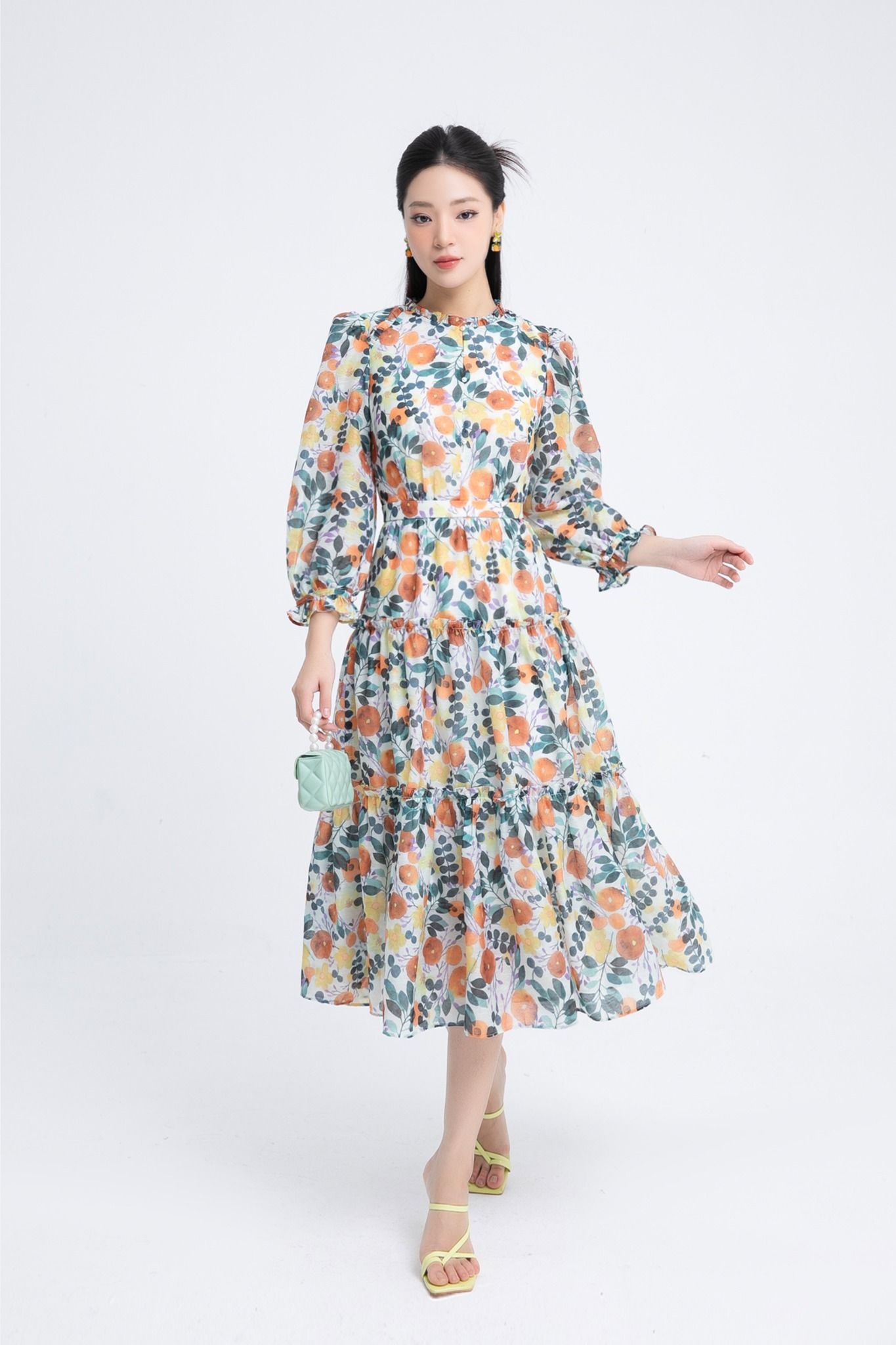 ĐẦM HOA CỔ NHÚN D14382