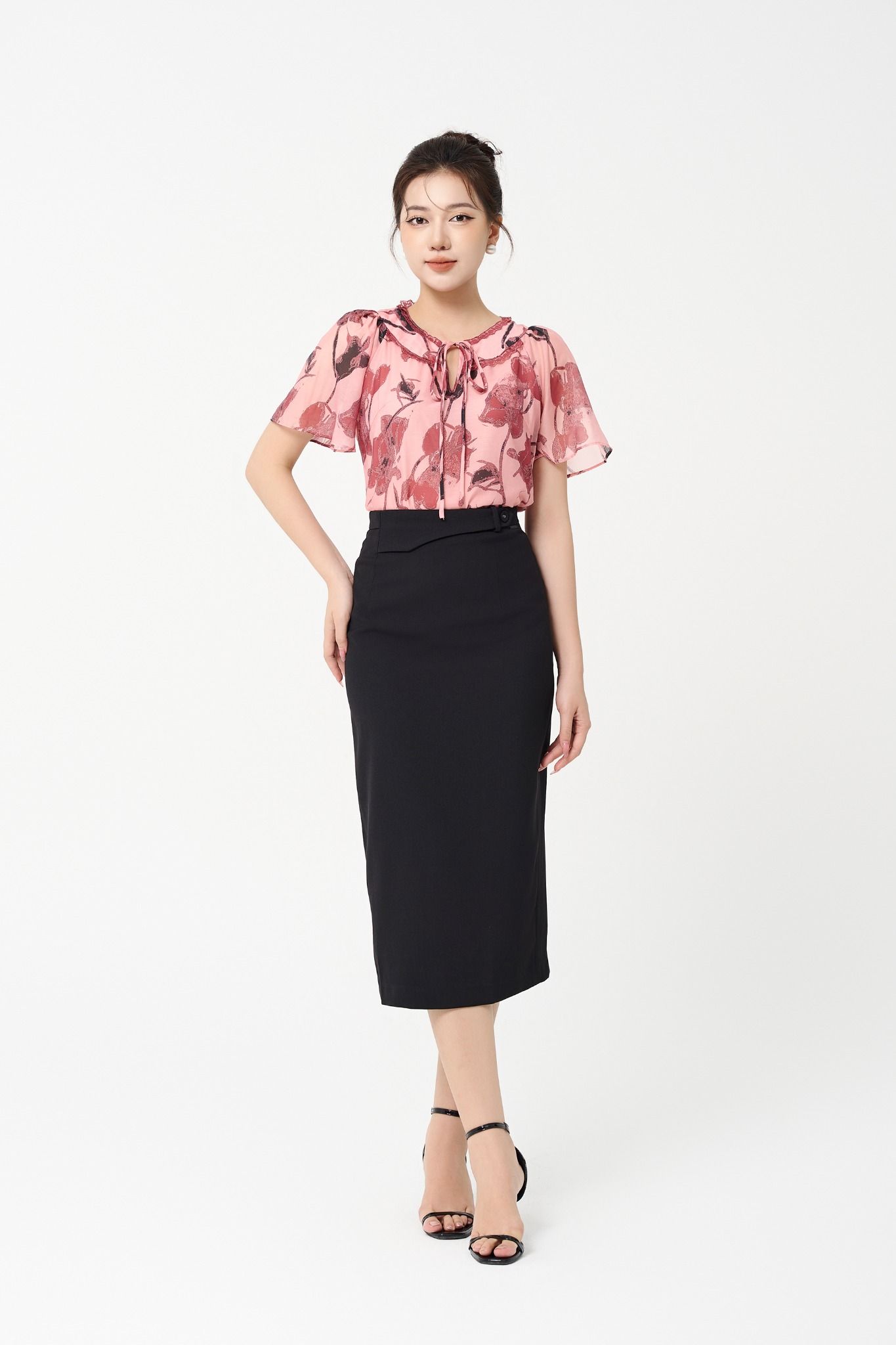 SƠ MI HOA TAY RỦ SM41202