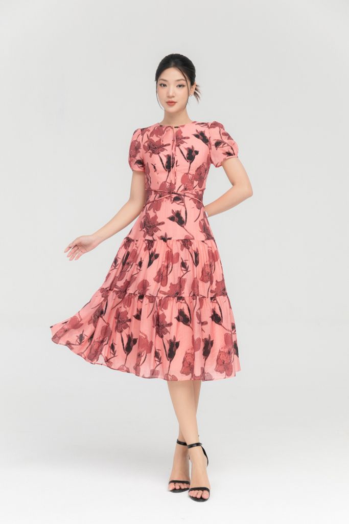 ĐẦM HỒNG TAY BỒNG D41742