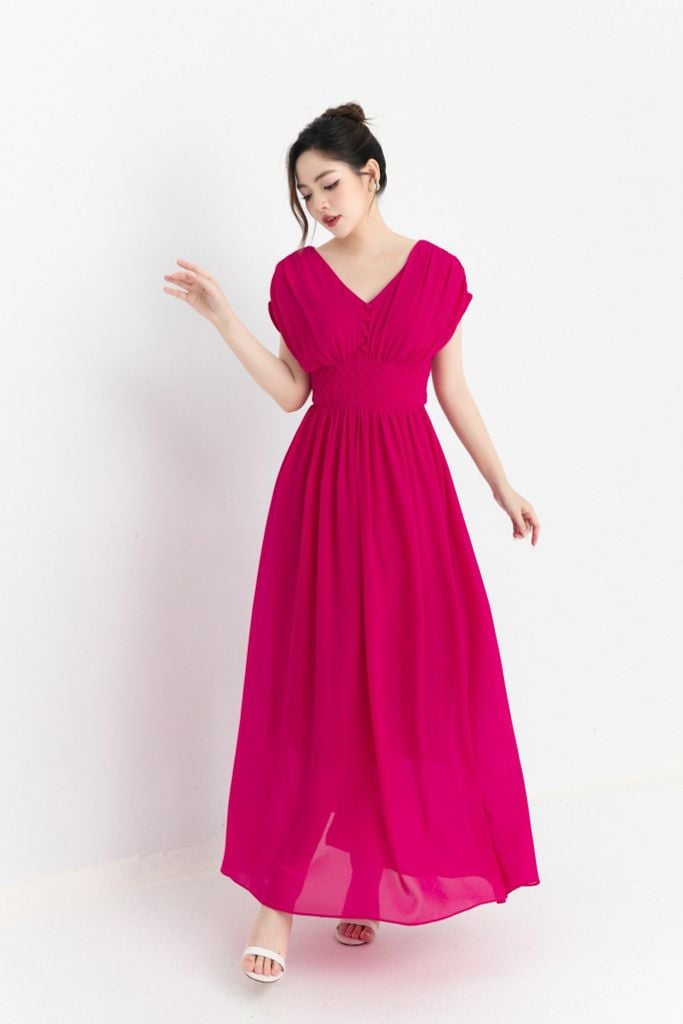 ĐẦM MAXI NHÚN VAI D03122