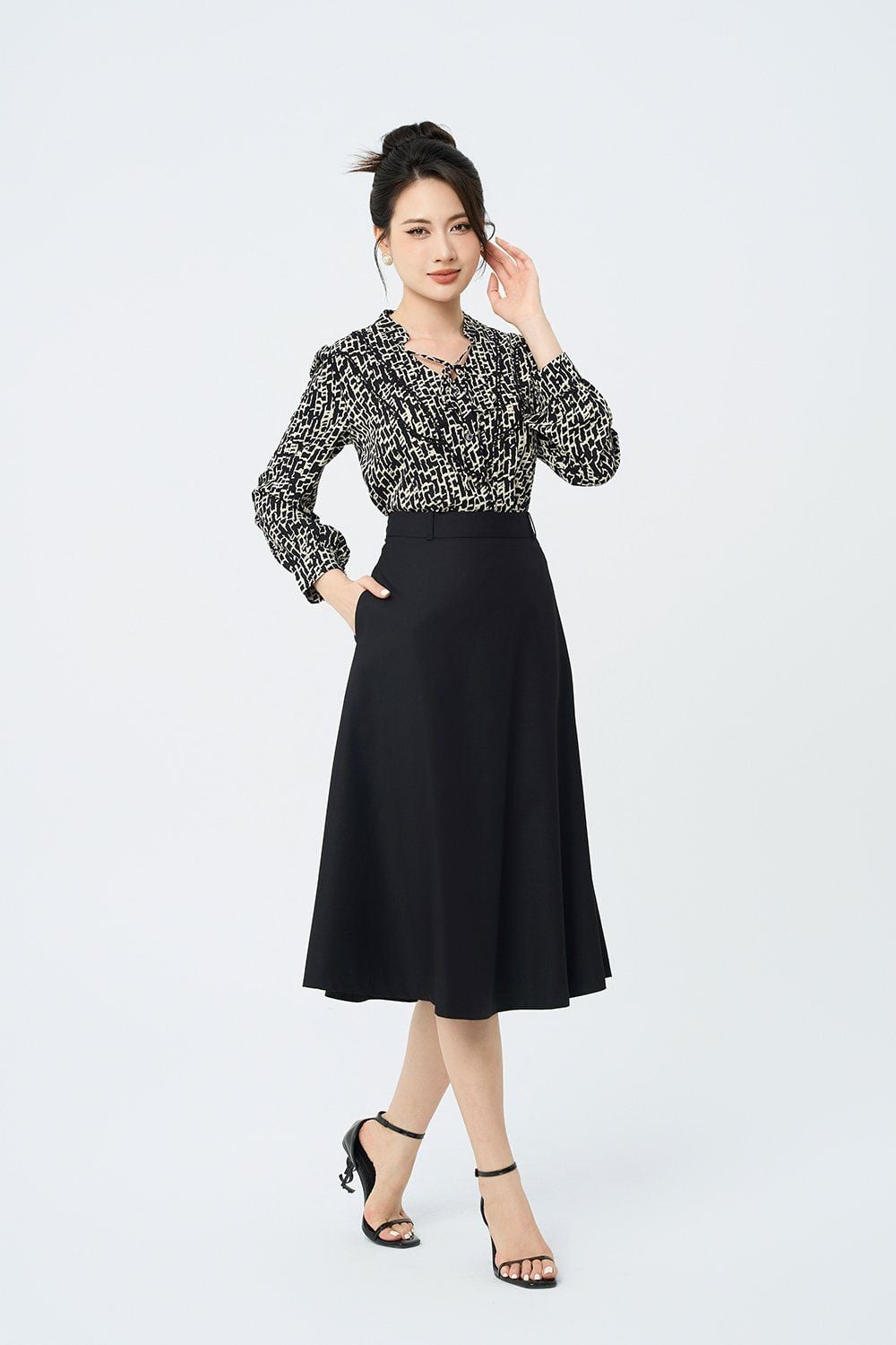 SƠ MI DÀI TAY HỌA TIẾT SM41952