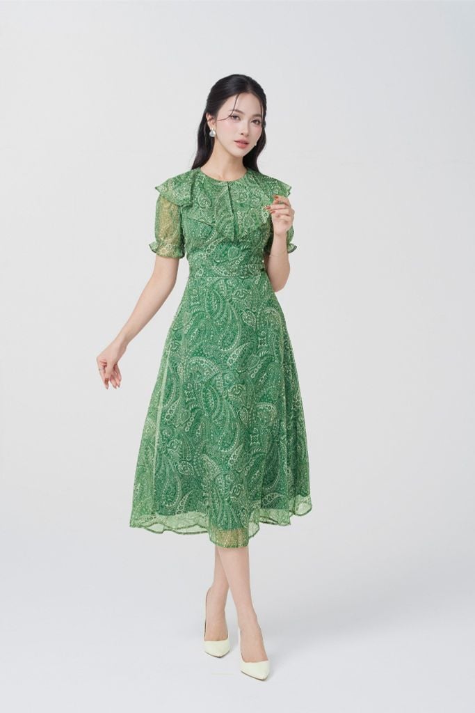 ĐẦM XANH HOẠ TIẾT D40352