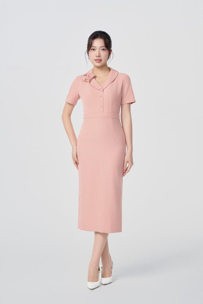 ĐẦM HỒNG CỔ VEST D42962