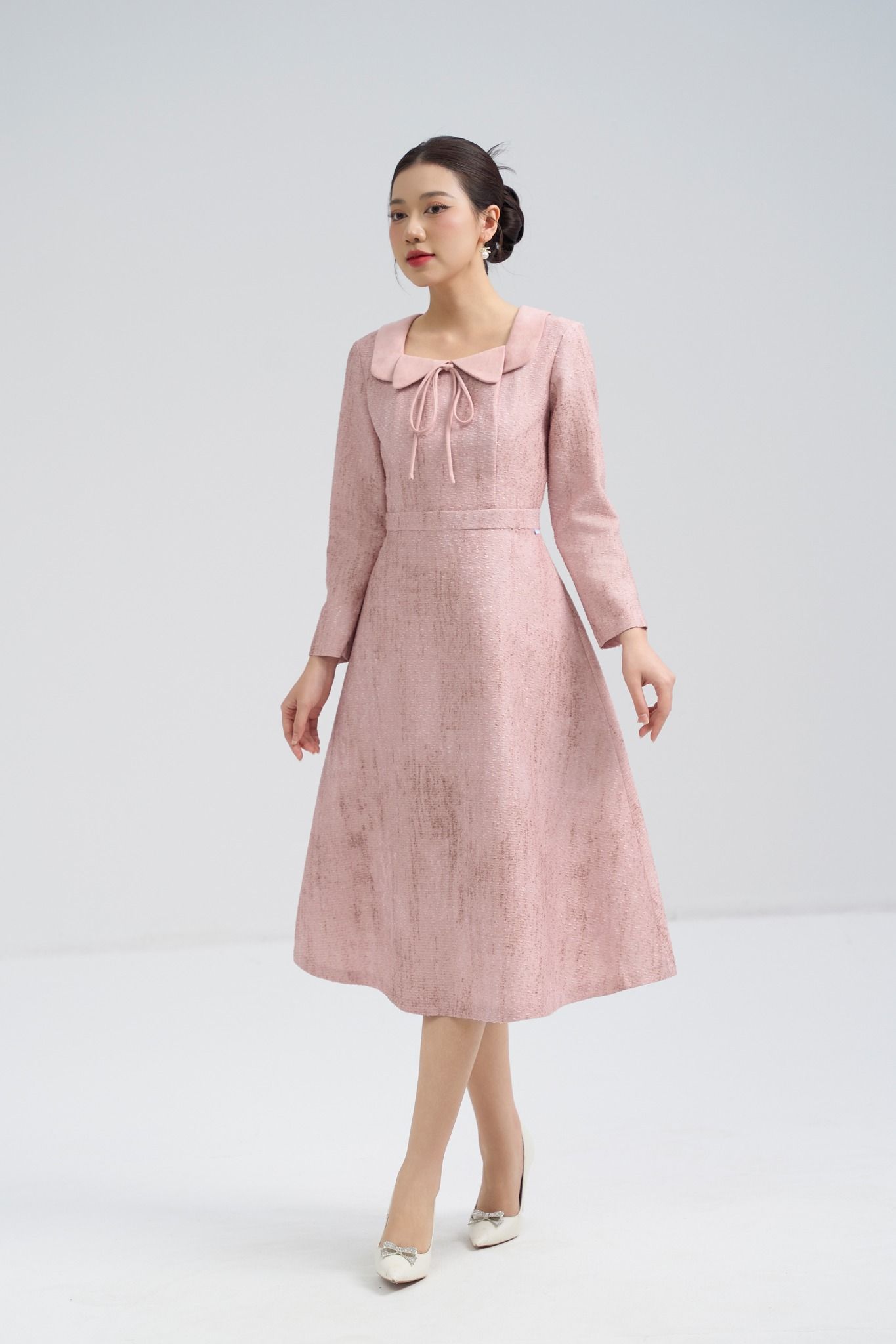 ĐẦM DẠ TWEED HỒNG D12482