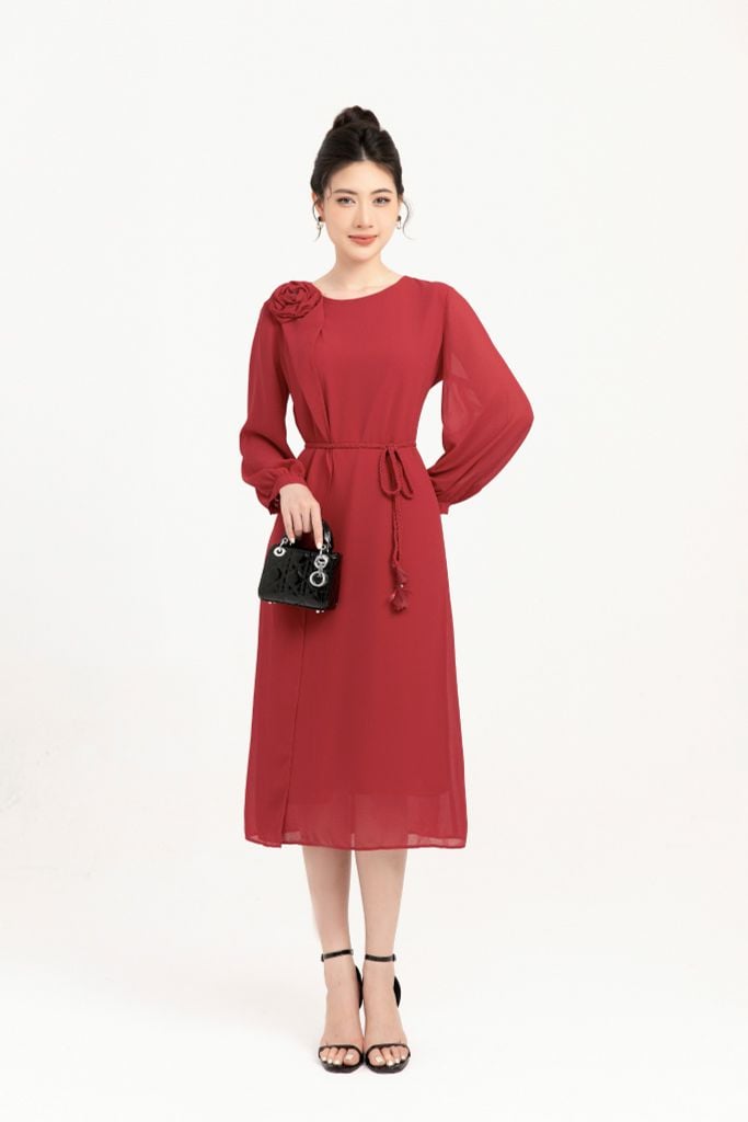 ĐẦM ĐỎ KÈM ĐAI TẾT D15962