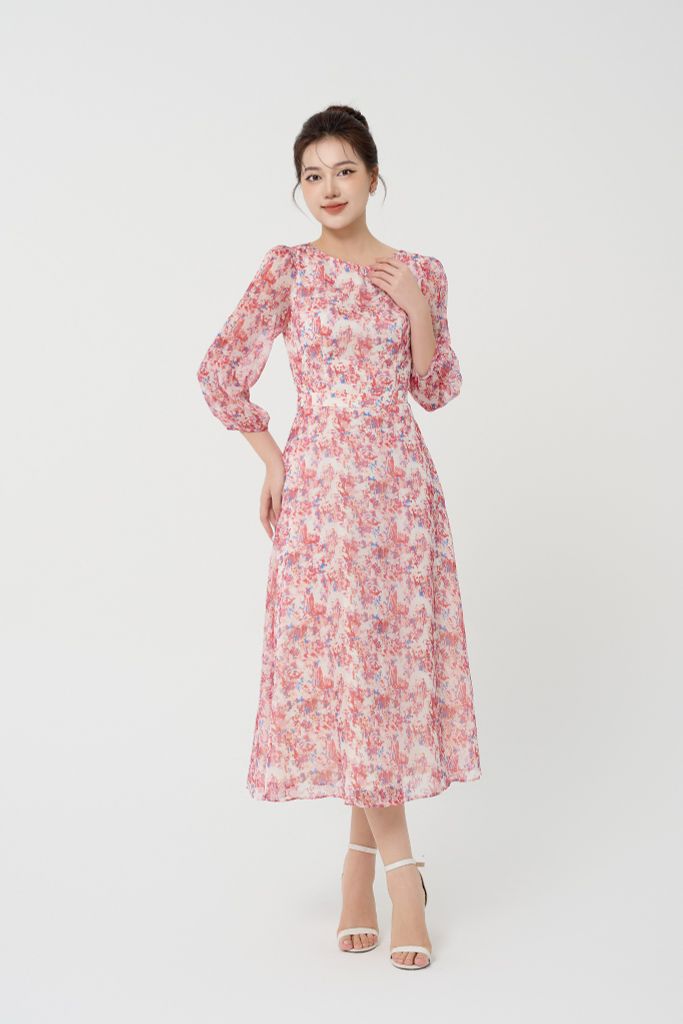 ĐẦM HOA DÀI TAY D41732