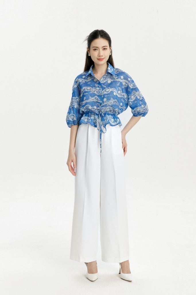 SƠ MI HỌA TIẾT RÚT EO SM00012
