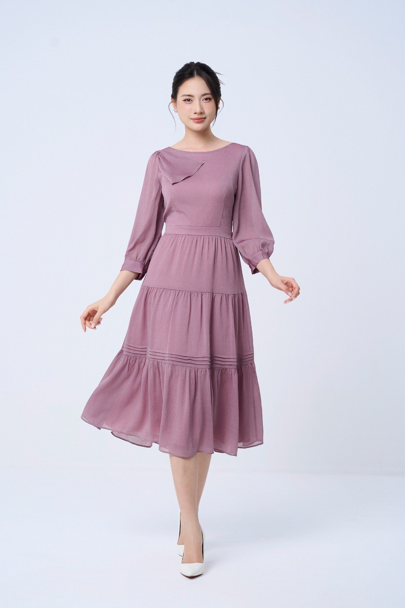 ĐẦM TÍM TAY BỐNG D08682