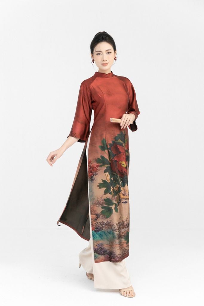 ÁO DÀI LỤA IN HỌA TIẾT AD14662