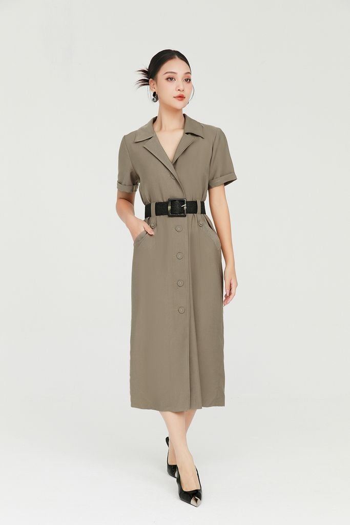 ĐẦM CỔ VEST KÈM ĐAI D06172