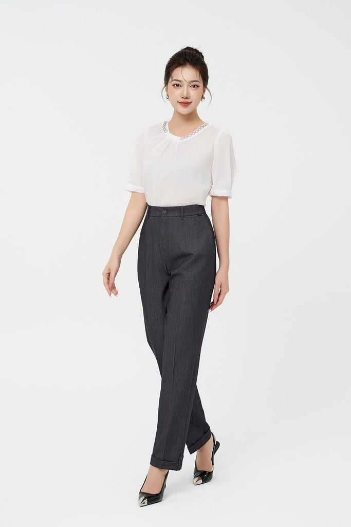 SƠ MI TRẮNG CỔ ĐÍNH ĐÁ SM41982