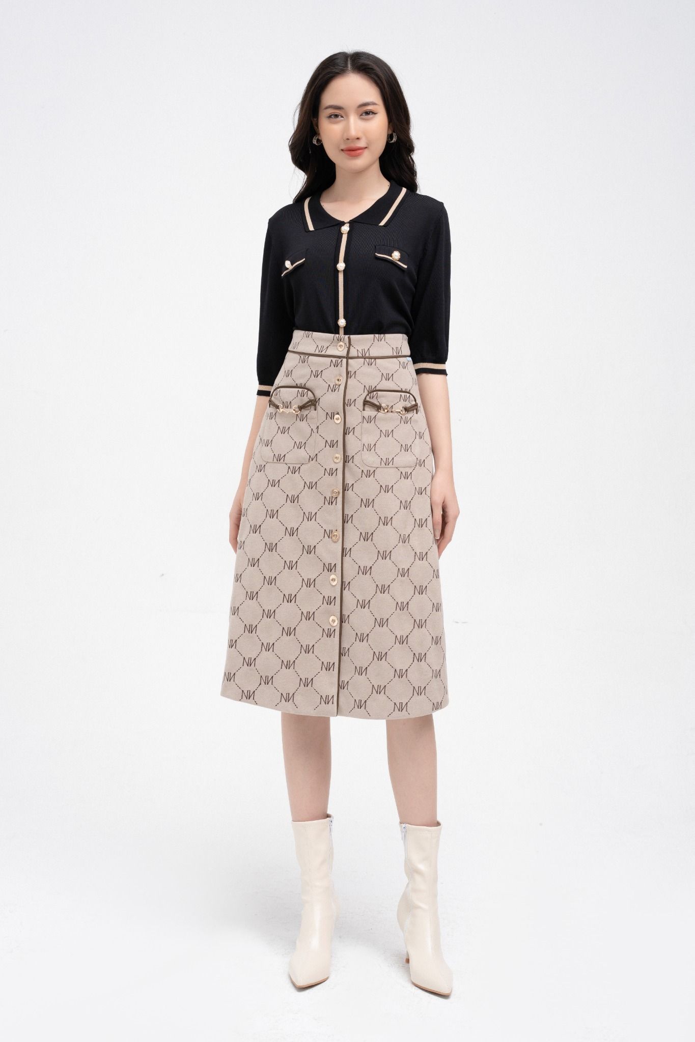 Chân váy voan trắng họa tiết hoa đen  F1004CVD  Festival Fashion