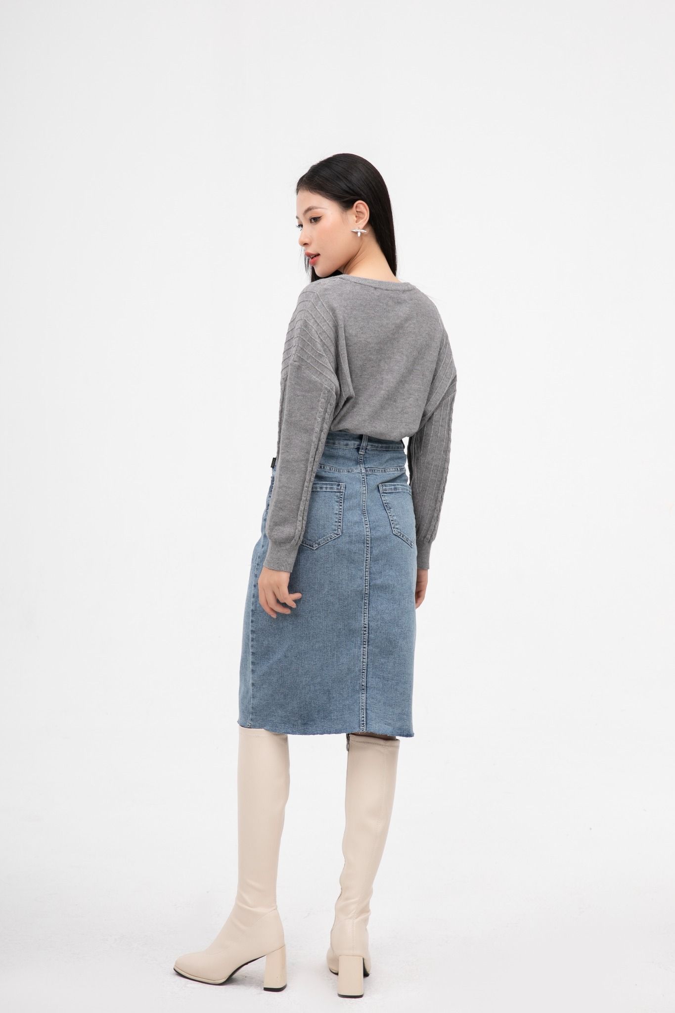 Chân váy jean gấp lai Pencil skirt  10S22DSKW001