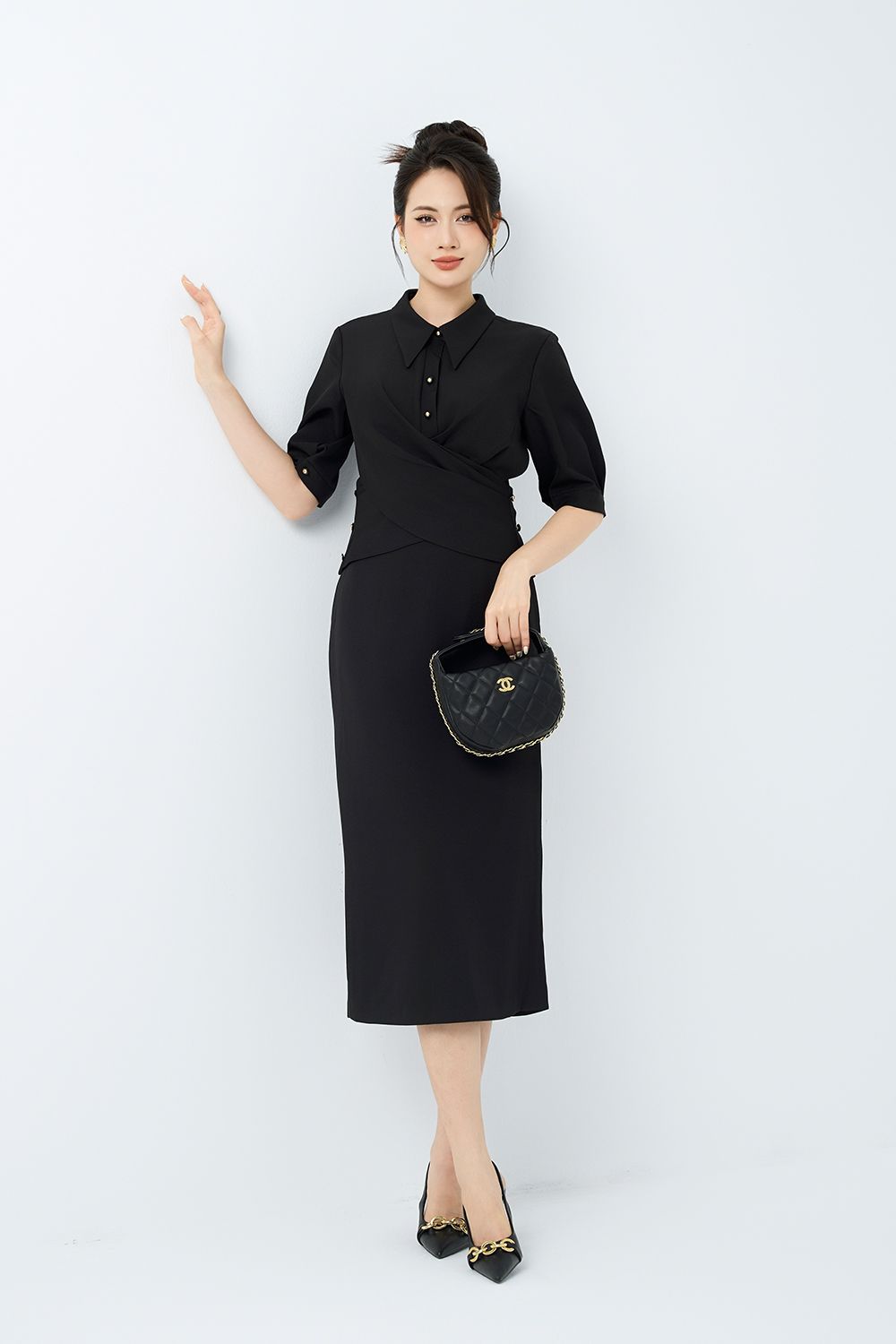 ĐẦM CỔ BẺ XOẮN EO D07532