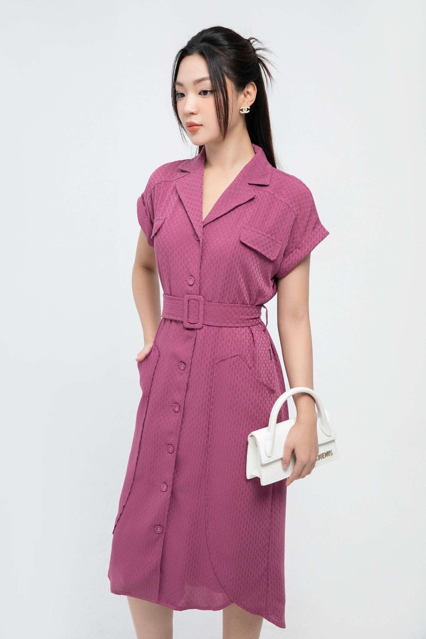 ĐẦM CỔ VEST KÈM ĐAI D00182