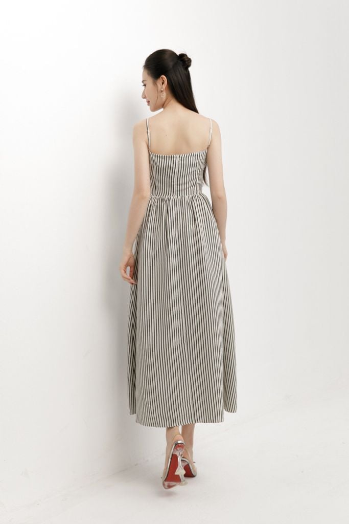  ĐẦM MAXI KẺ ĐÍNH HOA 3D D00362 