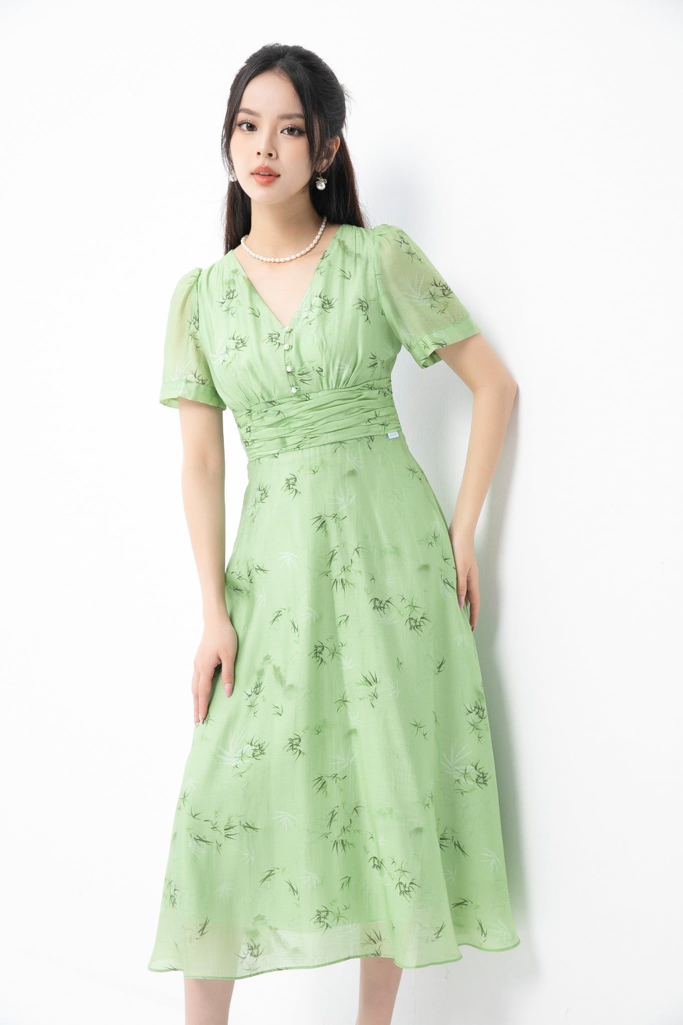 ĐẦM XANH NHÚN EO D00692