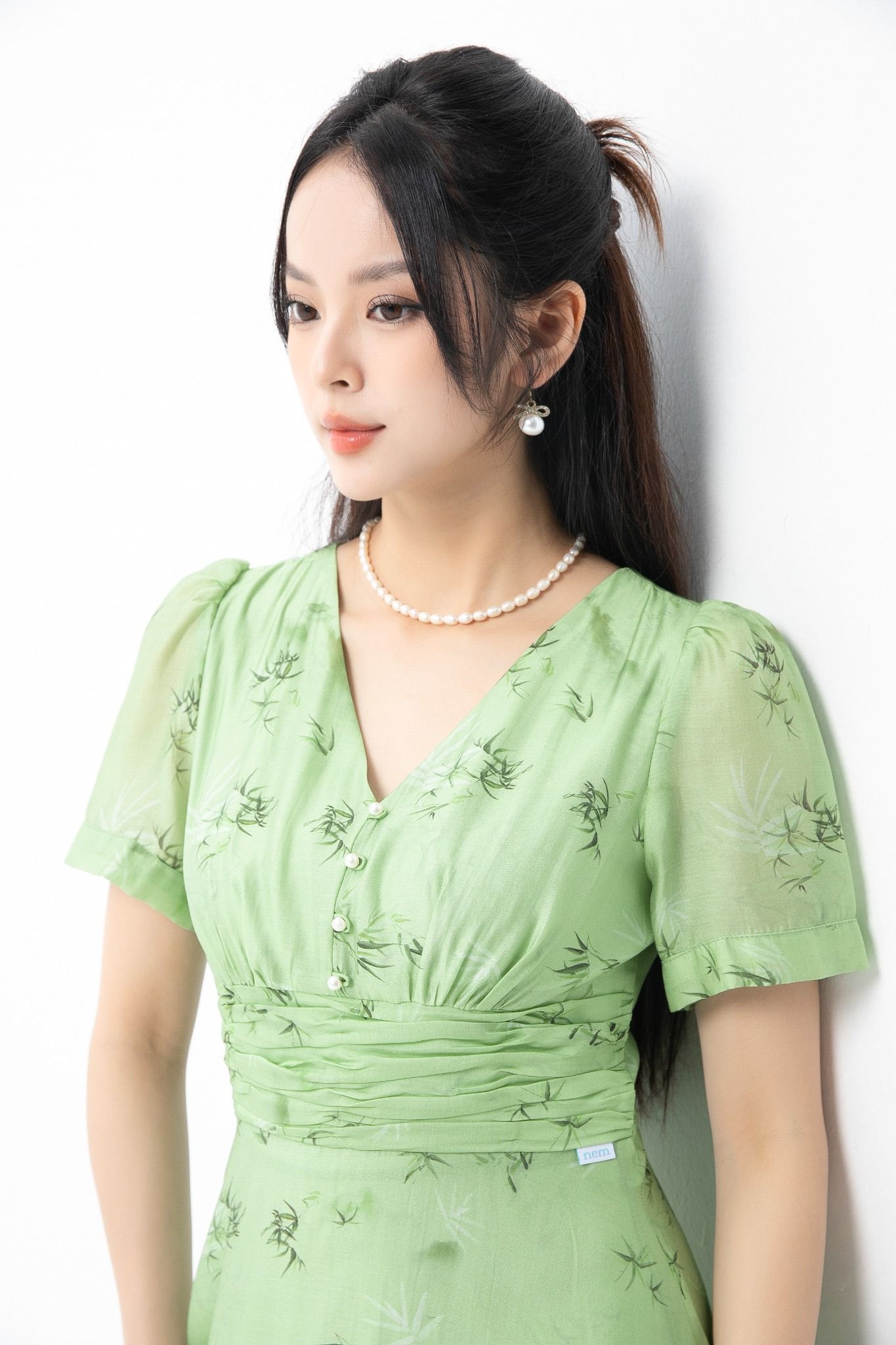 ĐẦM XANH NHÚN EO D00692