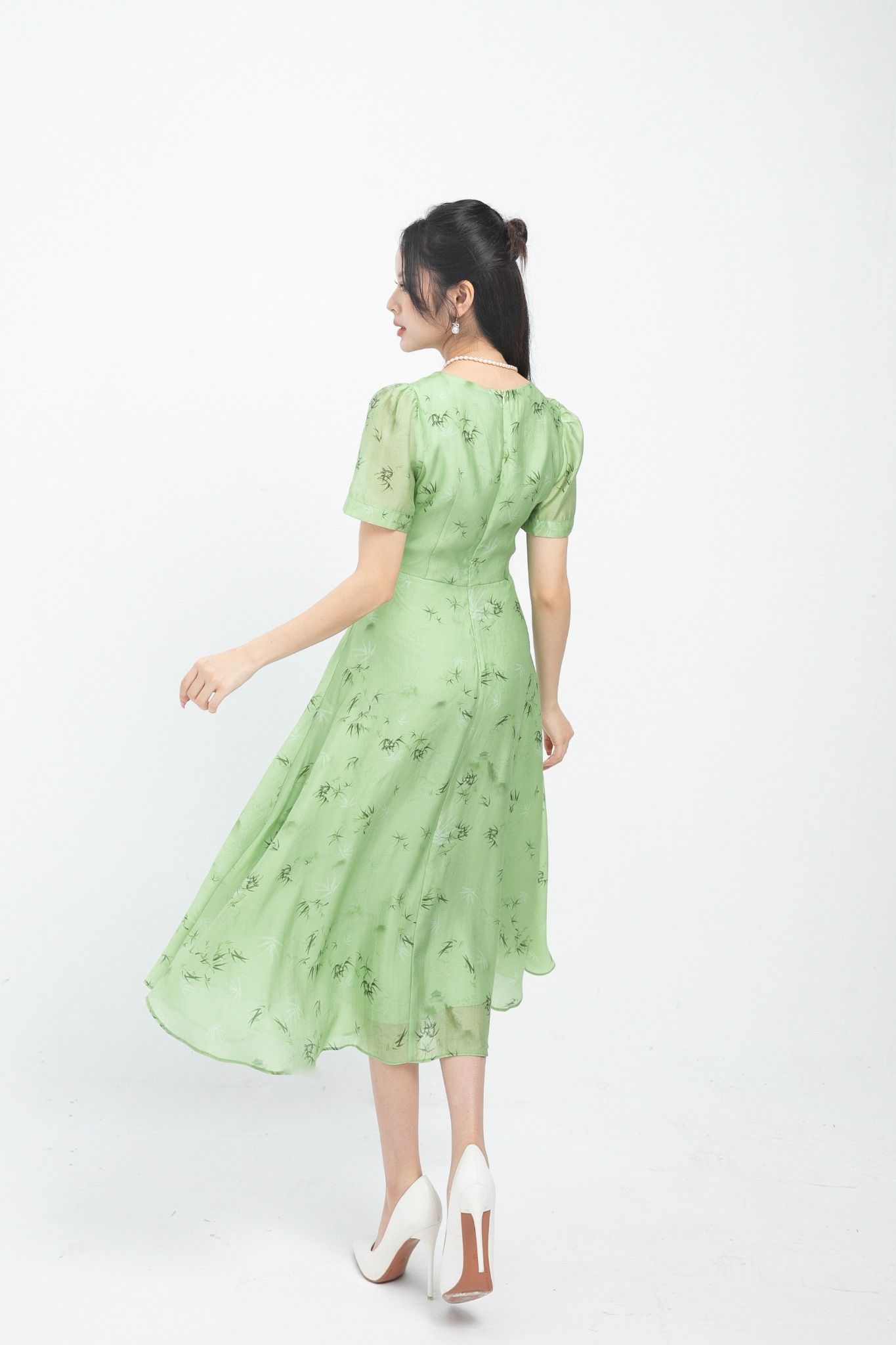 ĐẦM XANH NHÚN EO D00692