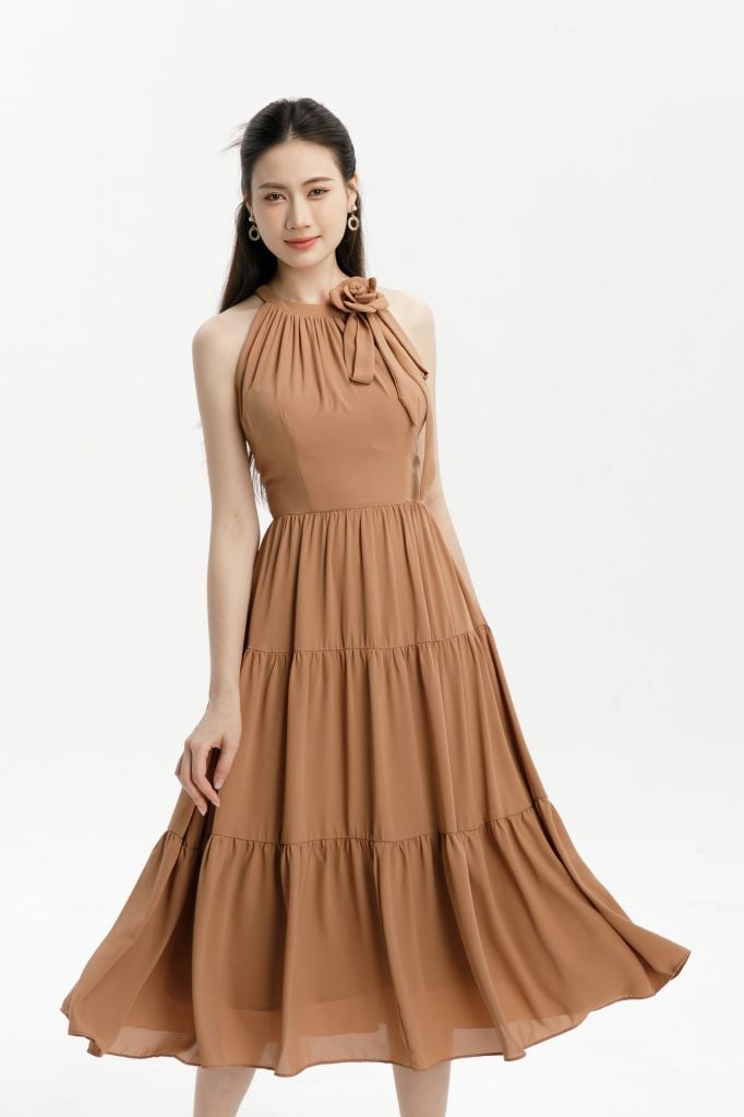  ĐẦM NÂU CỔ YẾM D00952 