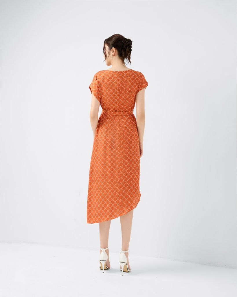  ĐẦM CAM HỌA TIẾT KÈM ĐAI D05382 