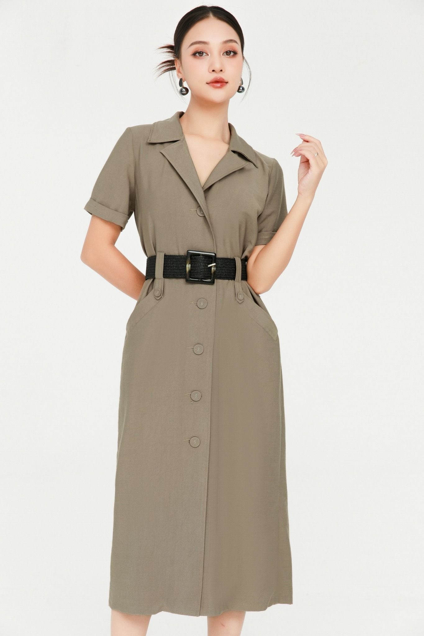 ĐẦM CỔ VEST KÈM ĐAI D06172