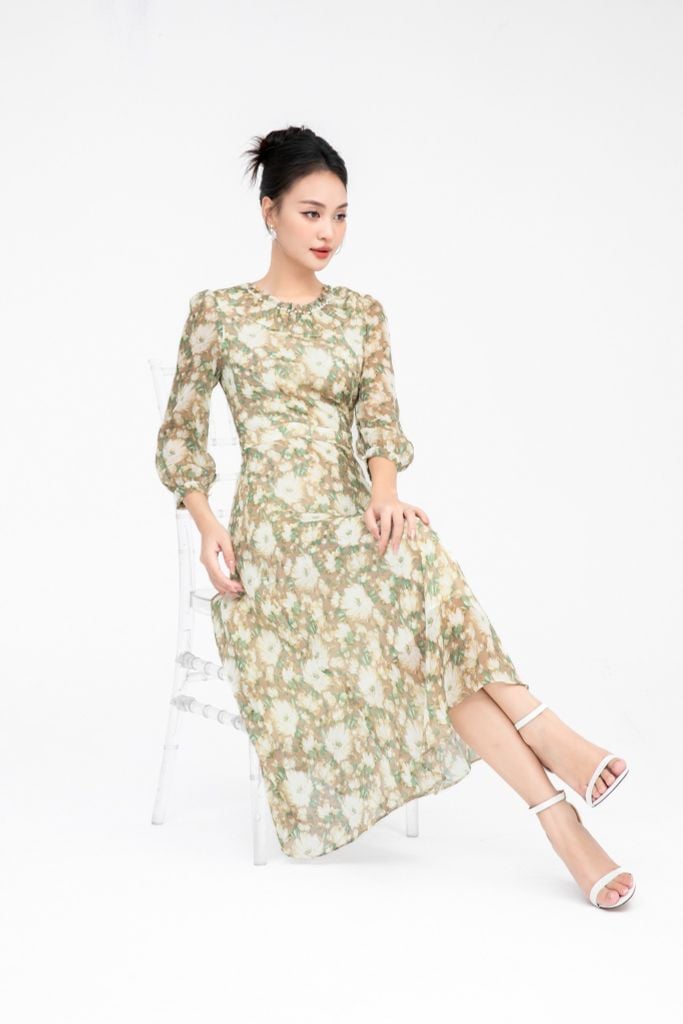 ĐẦM HOA CỔ ĐÍNH NGỌC D07962