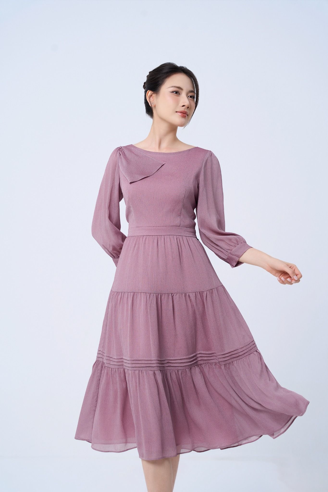 ĐẦM TÍM TAY BỐNG D08682