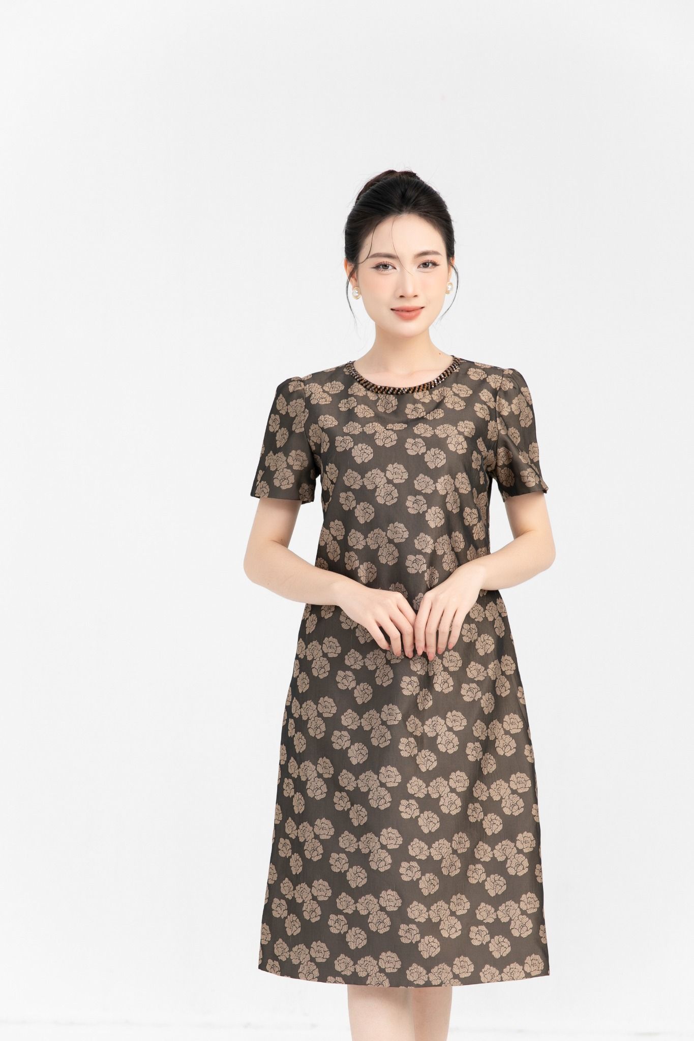 ĐẦM HOA CỔ ĐÍNH CƯỜM D09092