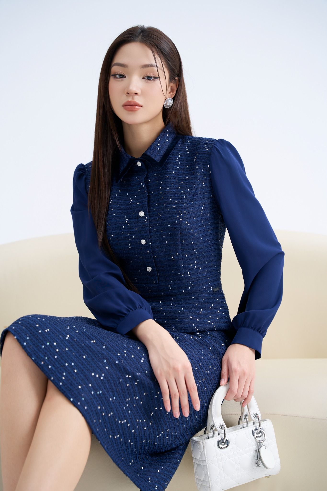 ĐẦM DẠ TWEED CỔ BẺ D10712