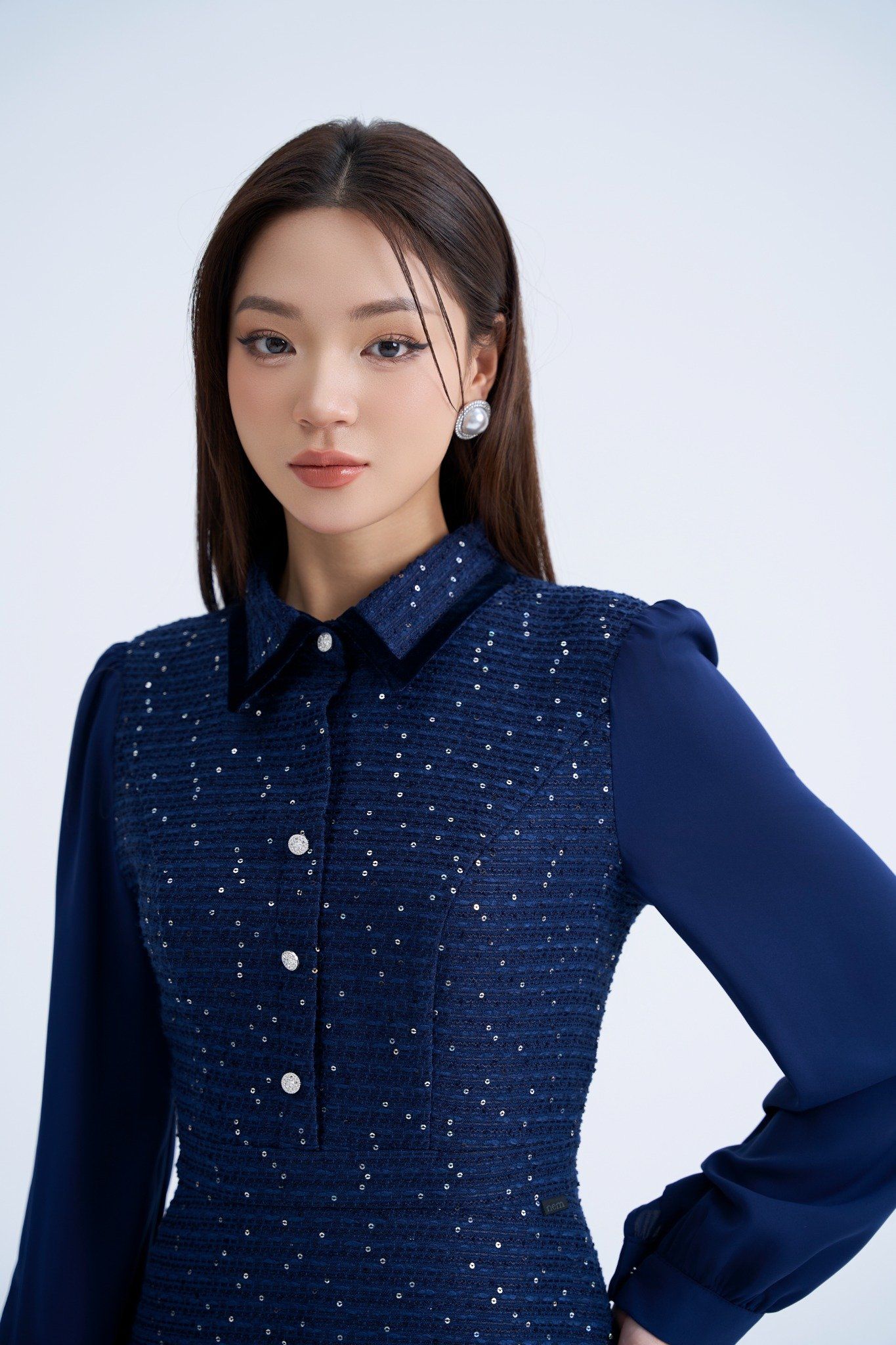 ĐẦM DẠ TWEED CỔ BẺ D10712