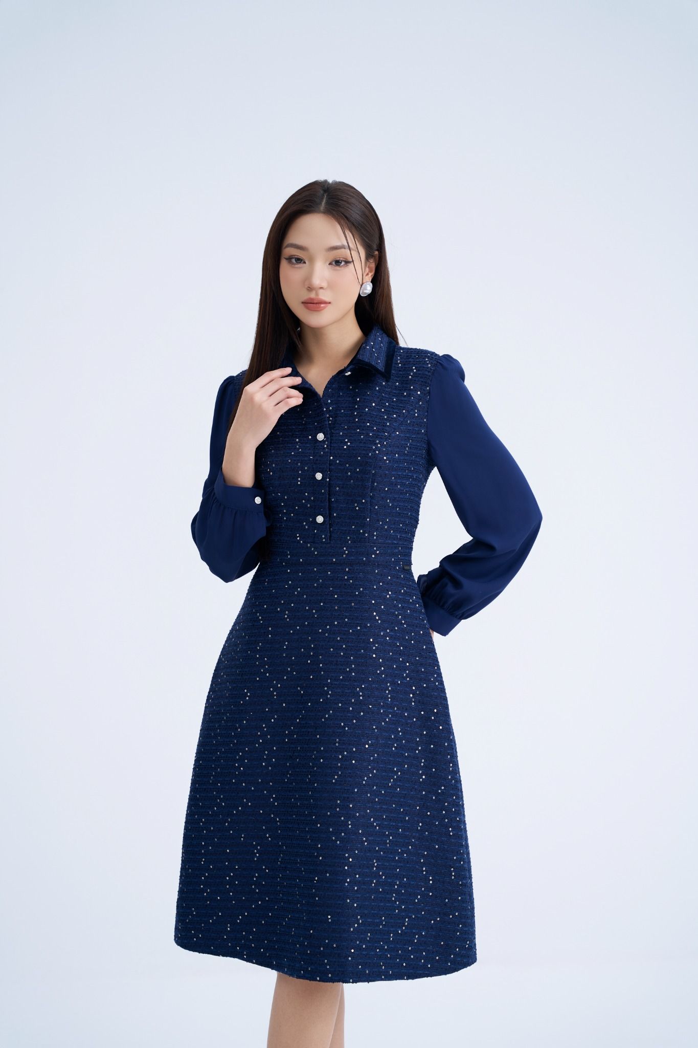 ĐẦM DẠ TWEED CỔ BẺ D10712