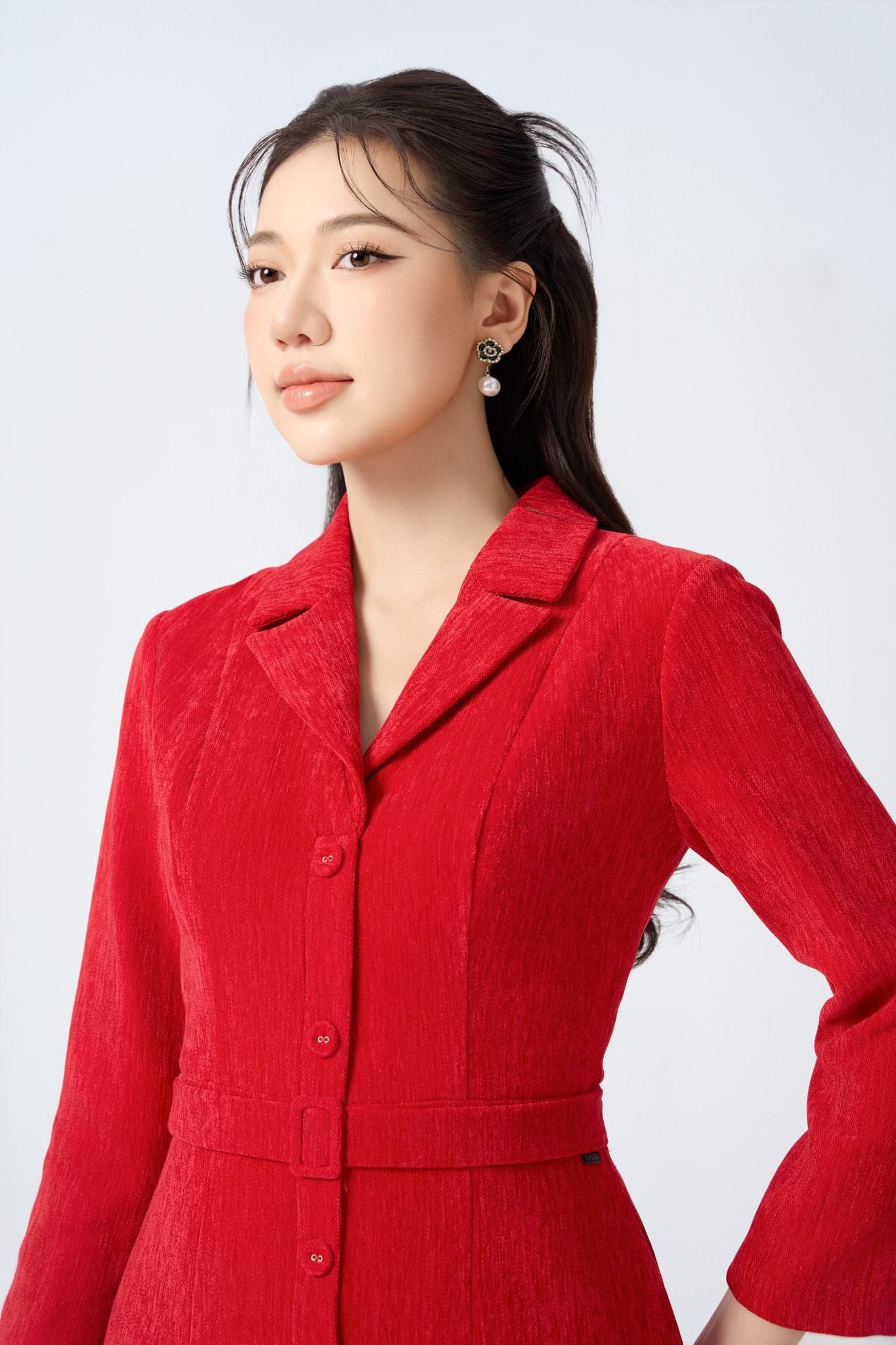 ĐẦM ĐỎ CỔ VEST D10822