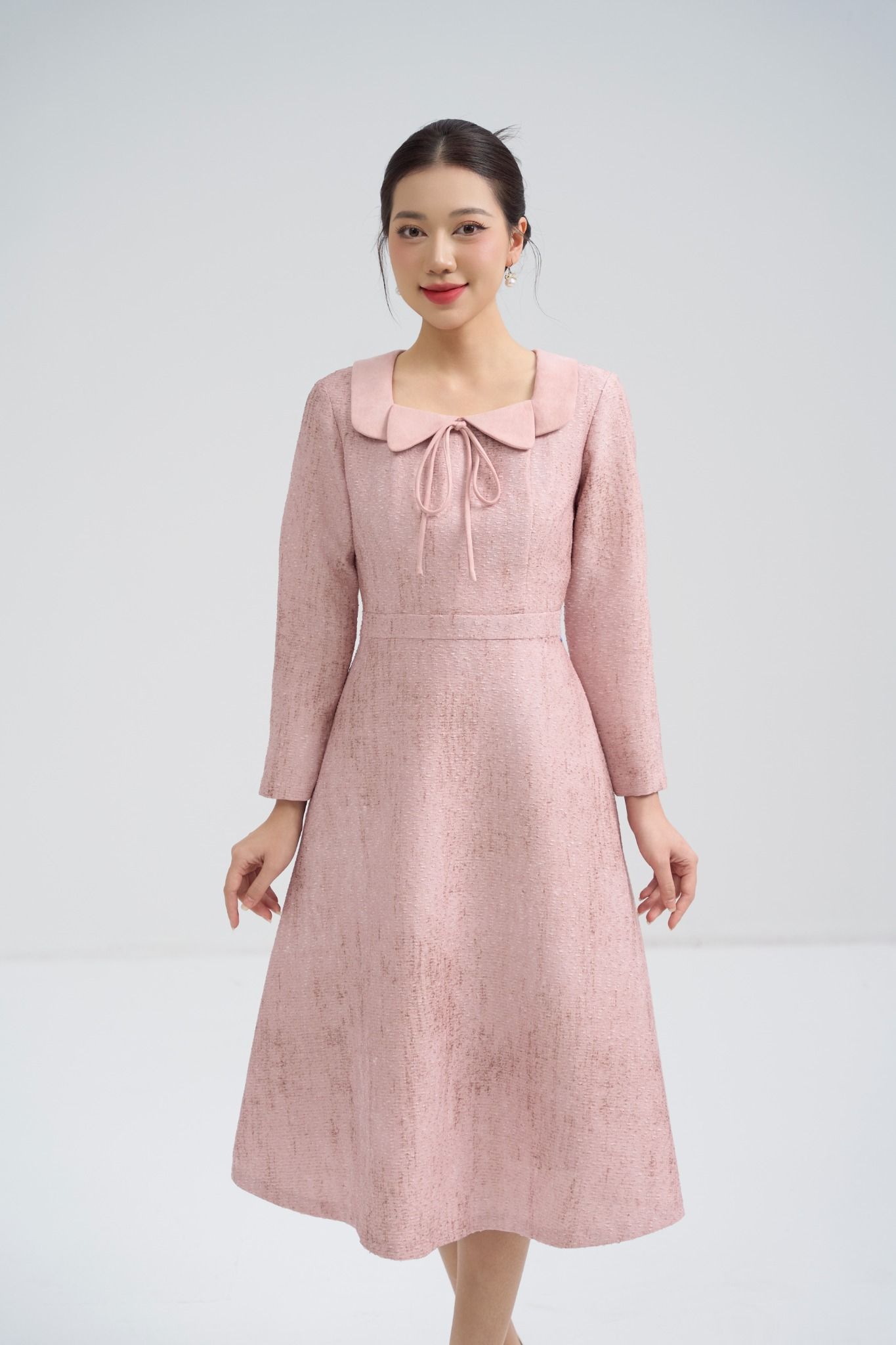 ĐẦM DẠ TWEED HỒNG D12482