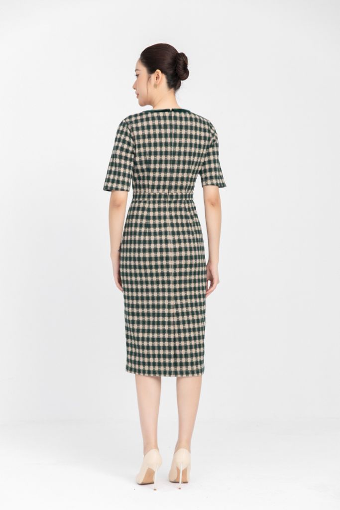  ĐẦM LEN KẺ XANH D13742 