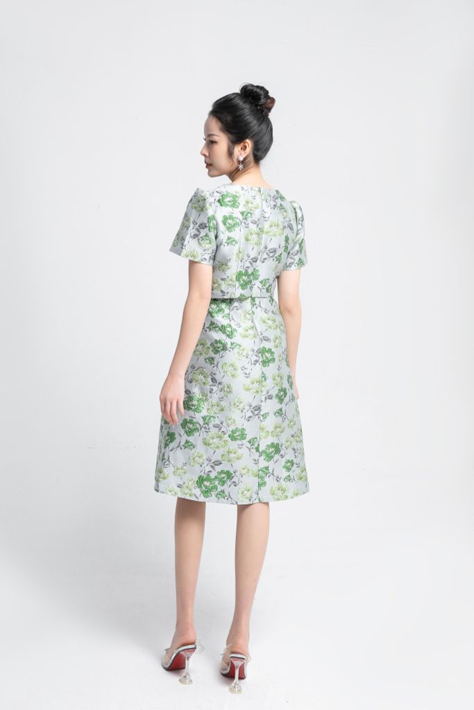  ĐẦM GẤM HOA XANH D14852 