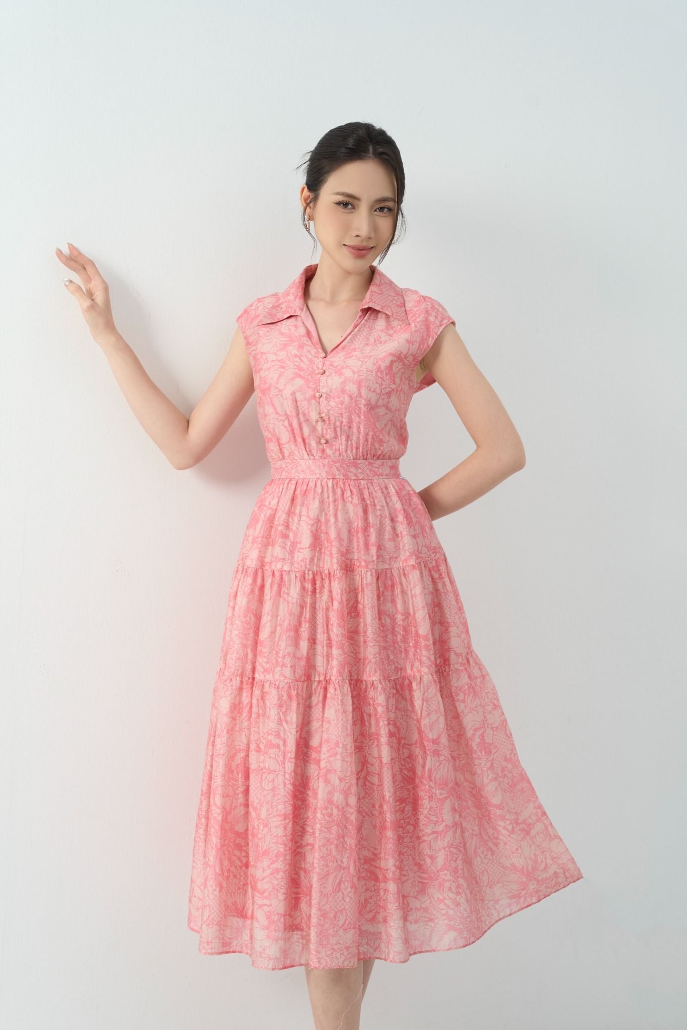 ĐẦM TƠ HOA CỔ BẺ D16402