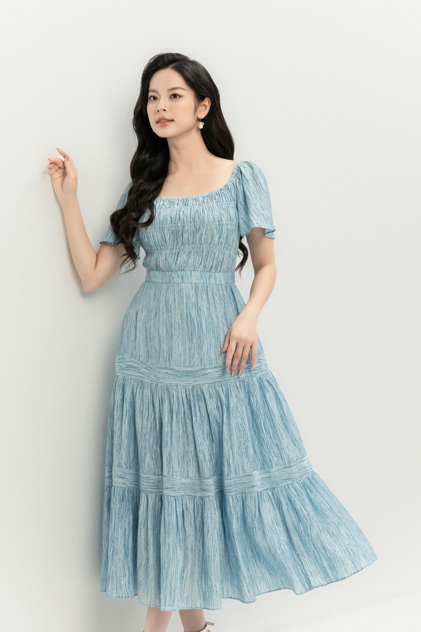 ĐẦM XANH TAY RỦ D17582