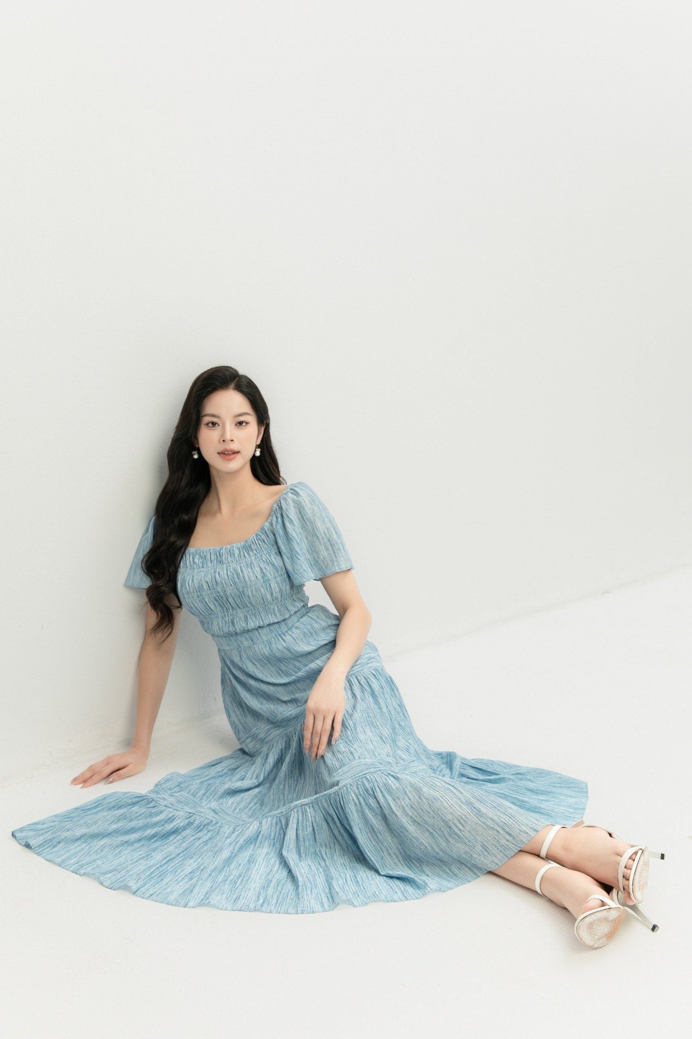 ĐẦM XANH TAY RỦ D17582