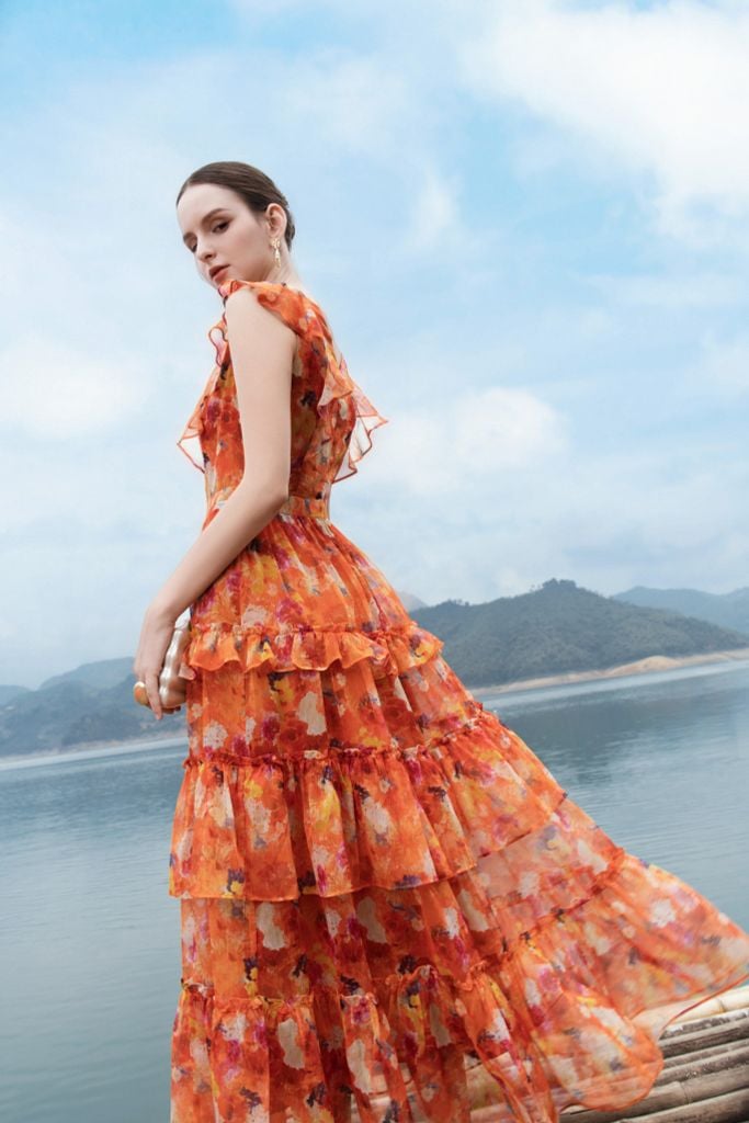  ĐẦM MAXI XẾP TẦNG PHỐI BÈO D18682 