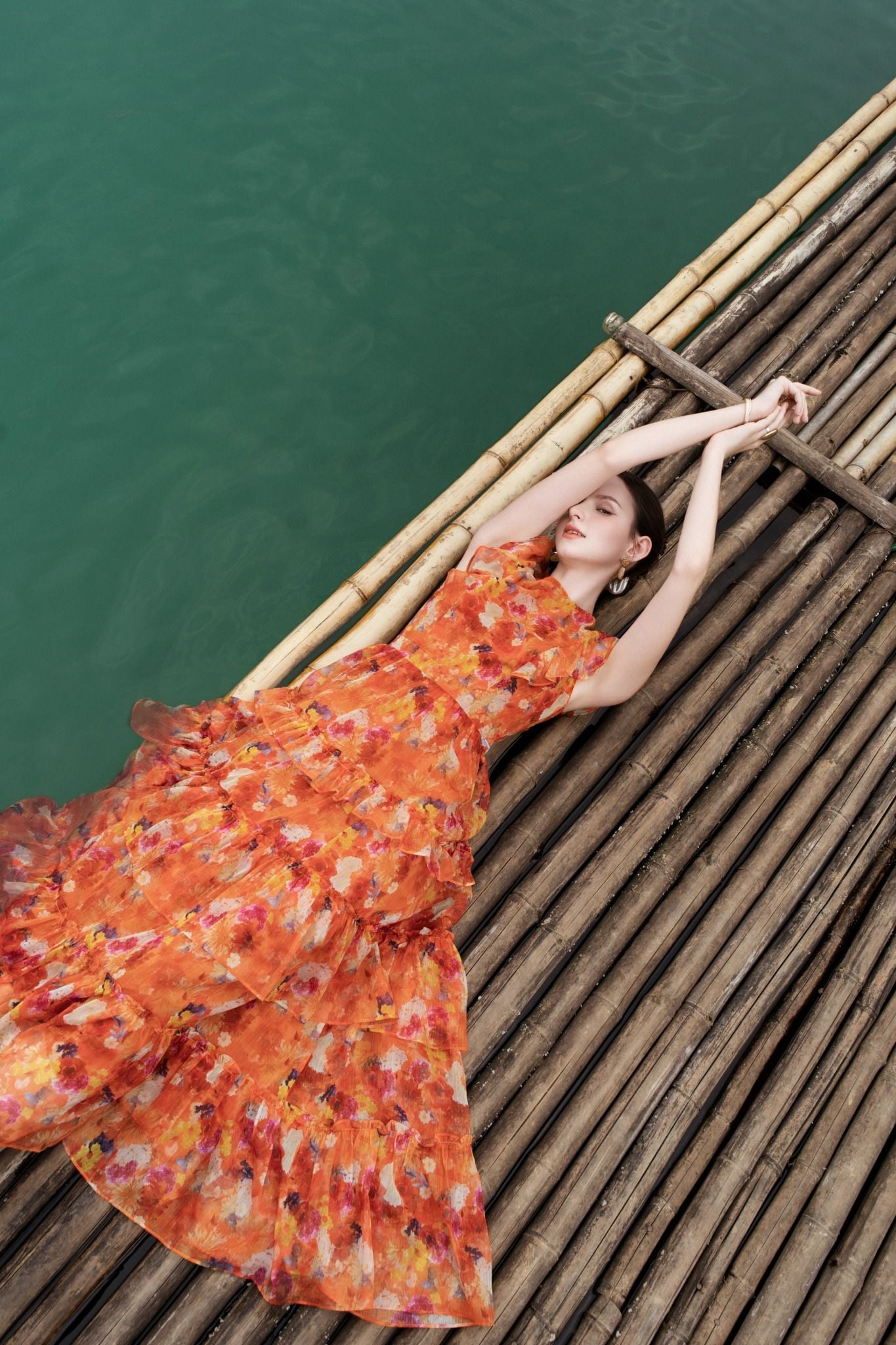 ĐẦM MAXI XẾP TẦNG PHỐI BÈO D18682