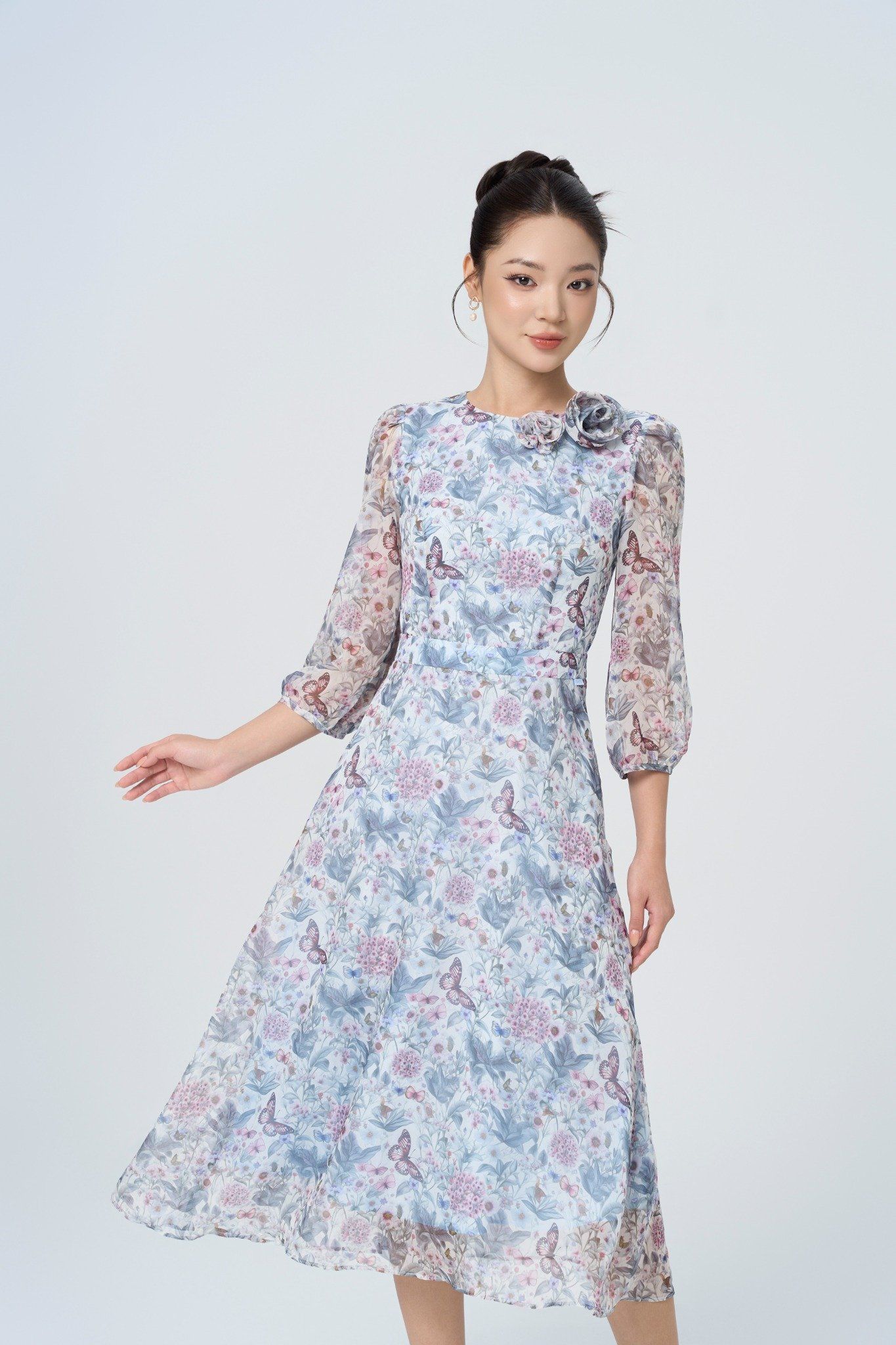 ĐẦM HOA TAY BỒNG D42002