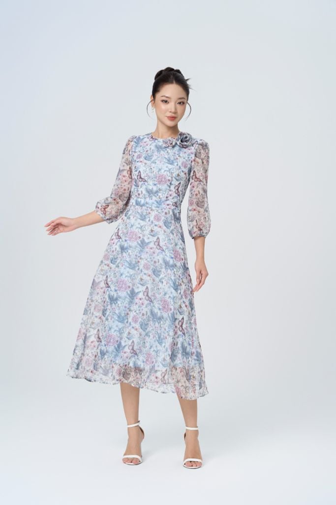 ĐẦM HOA TAY BỒNG D42002