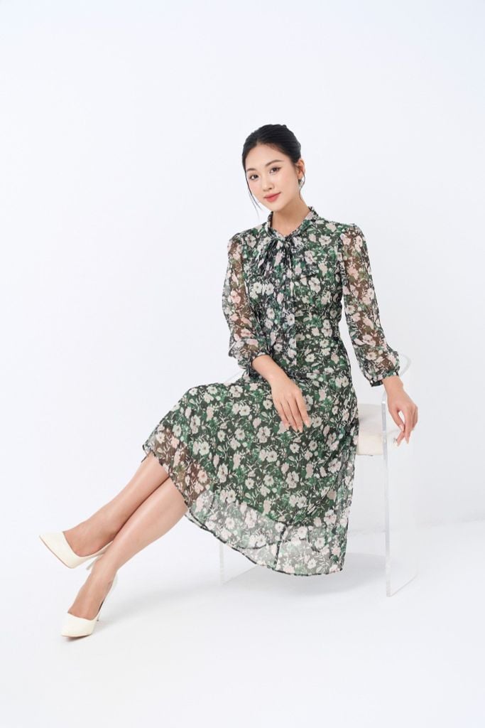 ĐẦM HOA CỔ NƠ D42112